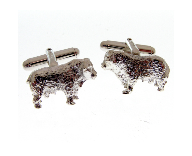 silver cufflinks have swivel fittings and have a highland bull theme