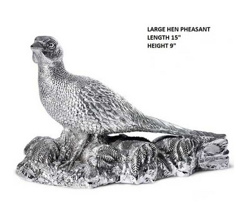 large hallmarked silver hen pheasant