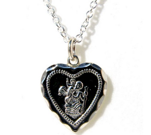 heart shaped silver st christopher and chain 