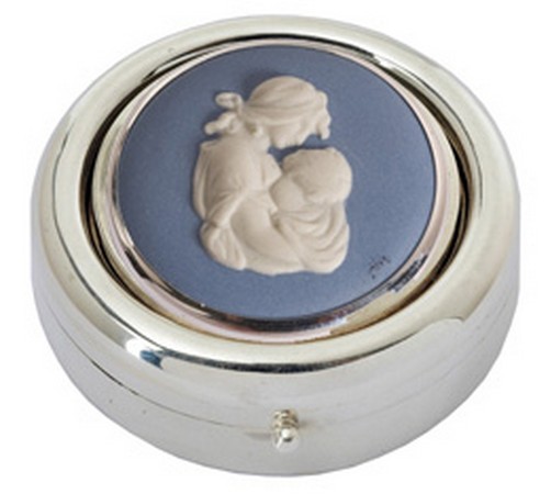 hallmarked silver pill box with blue wedgwood cameo 