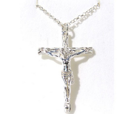 large size hallmarked silver crucifix and chain 
