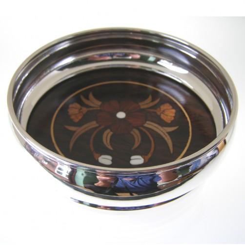 silver plated wine coaster with inlaid rosewood base 115mm diameter