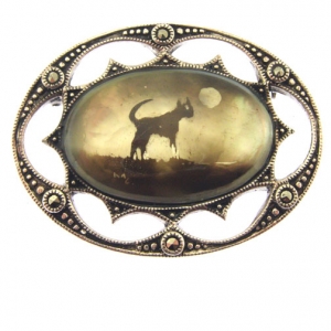 mother of pearl silver candle smoked brooch