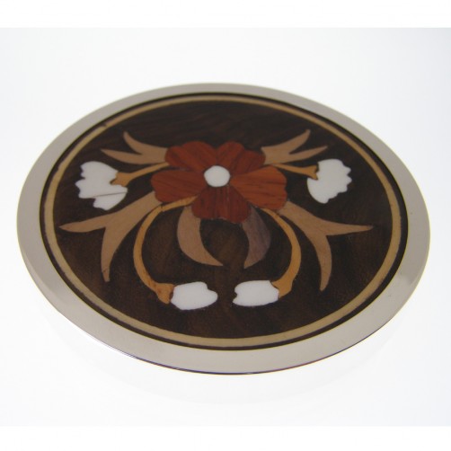 set of six silver inlaid rosewood drink mats