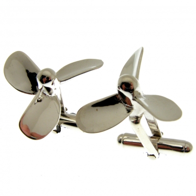 silver cufflinks with a ships propeller theme