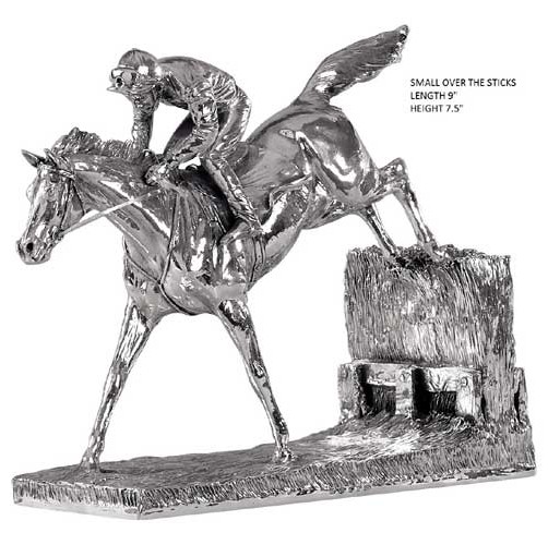 sterling silver figure of a race horse over the sticks