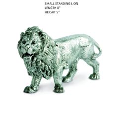 A Small size finely detailed Hallmarked Silver Figurine of a Lion that can be used as a table centre piece, a shelf ornament or an award set onto a wooden base. This silver model is the small size Lion in the range