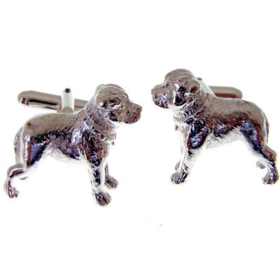 silver cufflinks with a staffordshire bull terrier