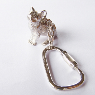 hallmarked 925 sterling silver tabby cat key ring