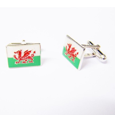 Hallmarked Sterling Silver Welsh Flag Cuff Links