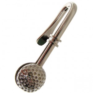 sterling silver napkin hook with a golf ball theme