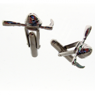 silver cufflinks with a horse riding crop and hat theme