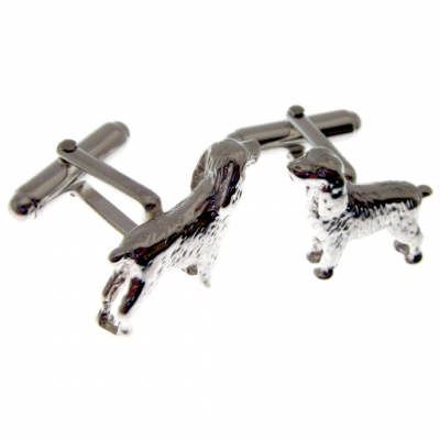silver cufflinks with a cocker or springer spaniel dog theme