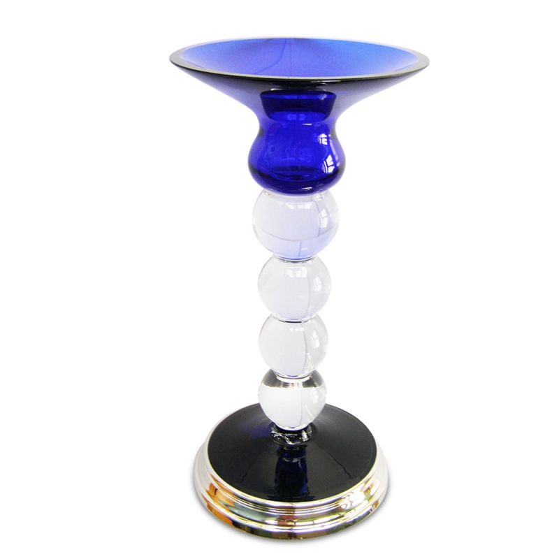 hallmarked sterling silver & cobalt blue glass candlesticks