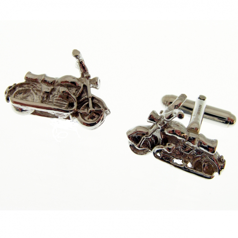silver cufflinks with a harley davidson motor bike theme