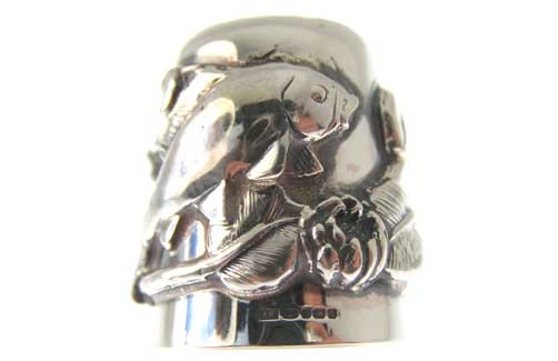 Silver Thimble with a Koi Carp and Lotus Scene