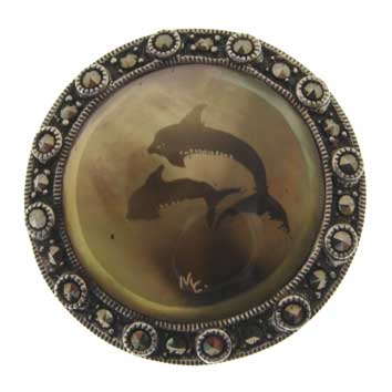 sterling silver and mother of pearl dolphin brooch