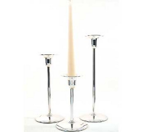 set of three contemporary styled silver candlesticks