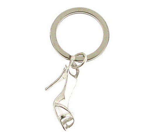 silver key ring with stiletto shoe
