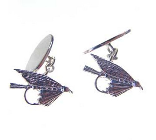 hallmarked silver fly fishing cufflinks