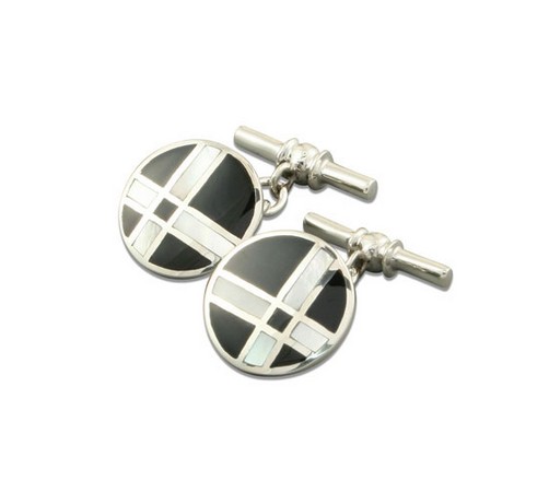 mother of pearl and onyx sterling silver cufflinks