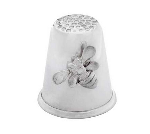 silver thimble with a honey bee model
