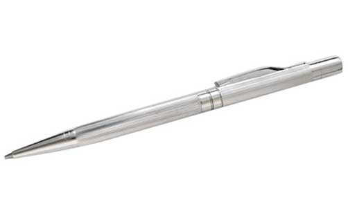 english made silver twist action ball point pen from the earl range