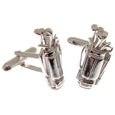 silver cufflinks with a golfing theme