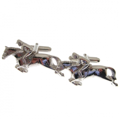 silver cufflinks with an equestrian horse and rider theme