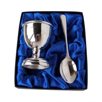 Sterling Hallmarked Silver Egg Cup and Spoon Christening Set