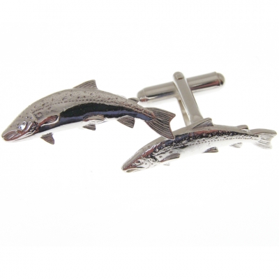  sterling silver cufflinks with a salmon or trout theme