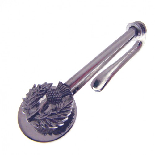 sterling silver napkin hook with a scottish thistle motif