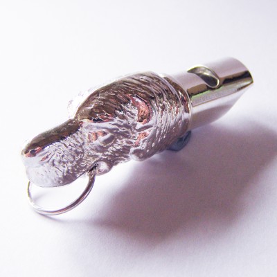 hallmarked sterling silver dog whistle in a dogs head design