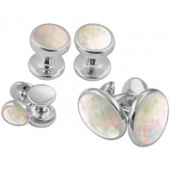 silver dress shirt set with mother of pearl
