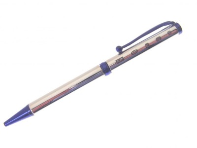 Hallmarked Silver Unisex Ballpoint Pen with Blue Fittings