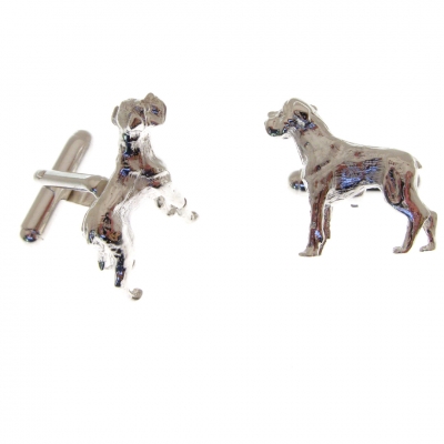 hallmarked silver cufflinks with a boxer dog theme