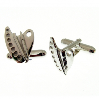 silver cufflinks with an artists palette theme
