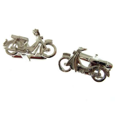 silver cufflinks with a classic motor bike theme