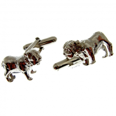 solid silver bulldog themed cufflinks