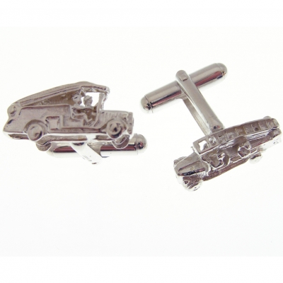 silver cufflinks with a fire engine theme
