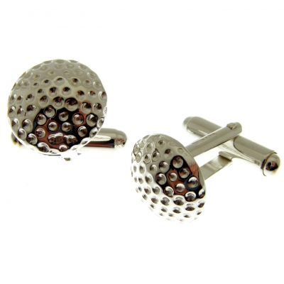 silver cufflinks with a golf ball theme