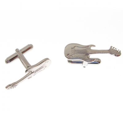 silver cufflinks with an electric guitar theme