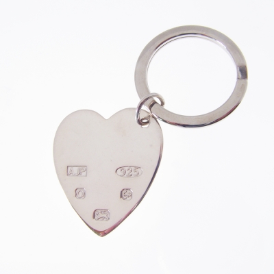 sterling silver heart shaped key ring with feature hallmark