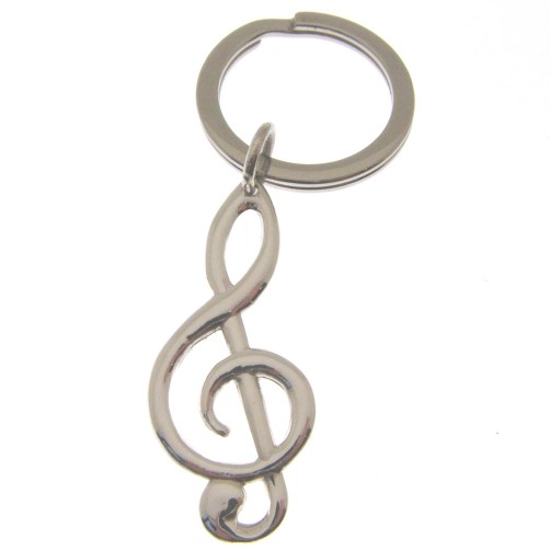 silver key ring with musical treble clef