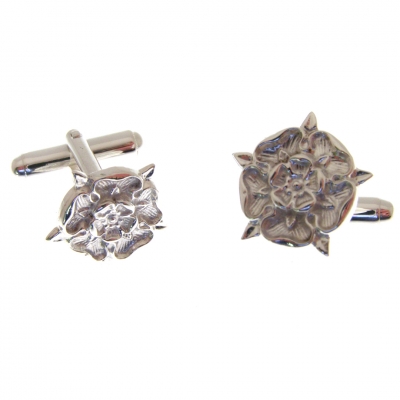 silver cufflinks with a tudor rose theme