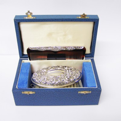 hallmarked sterling silver boys baby brush and comb set.
