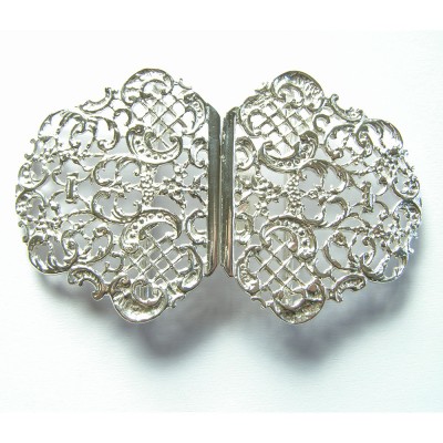 Sterling Silver Nurses Buckle with Lattice Filigree Pattern