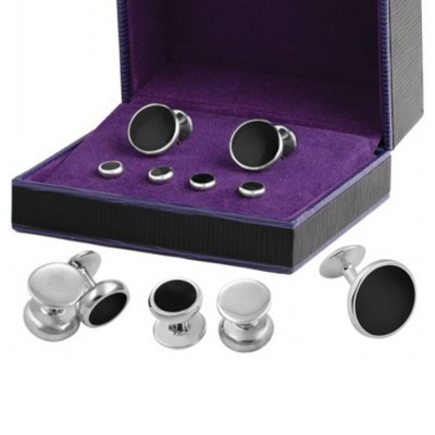 Sterling Silver Onyx Shirt Stud Set with Cuff links