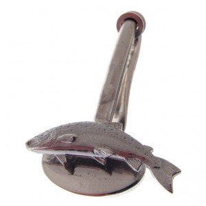 hallmarked sterling silver napkin hook with a salmon theme
