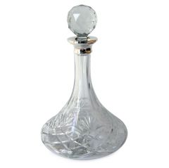 Silver Ships Decanter with Hand Cut Crystal